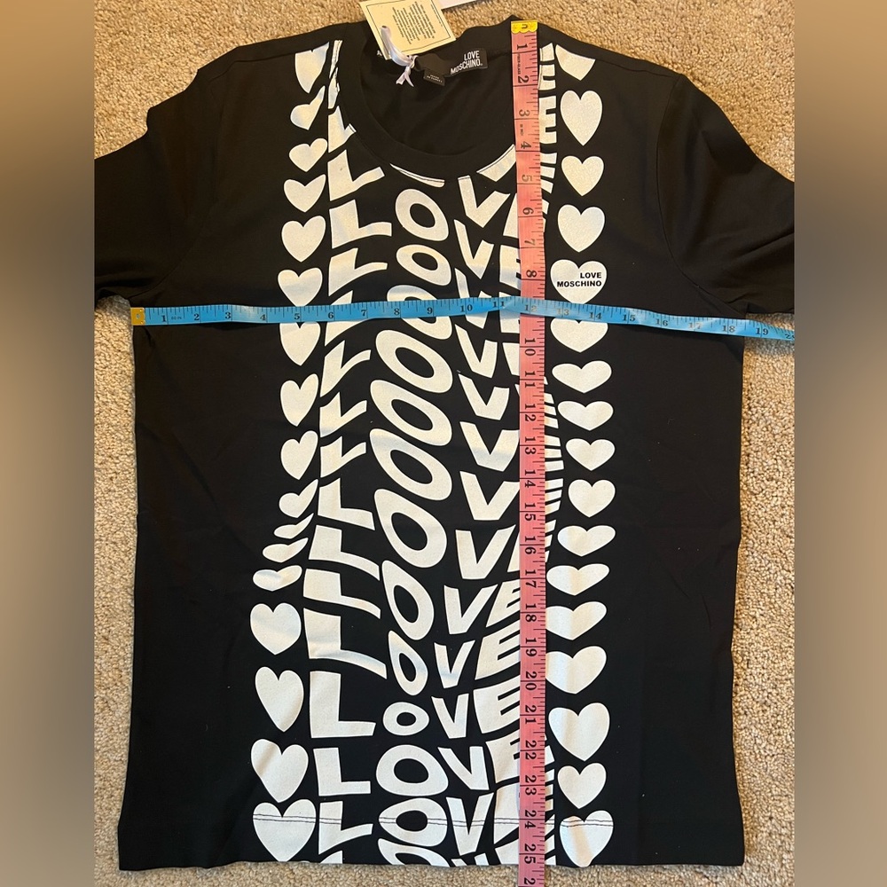 LOVE MOSCHINO Printed Hearts Tshirt 40 IT 4-6 NWT Black/White Short Sleeve Shirt - Picture 9 of 11